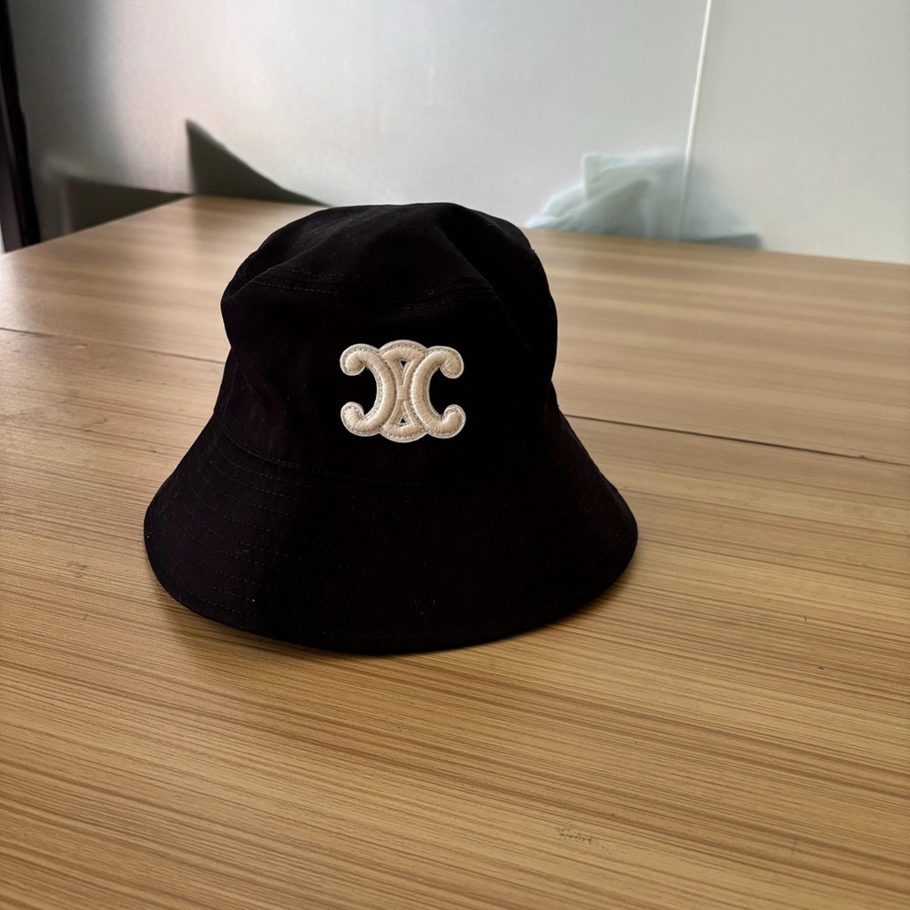 Celine Black Bucket Hat with White Double-Crescent Logo